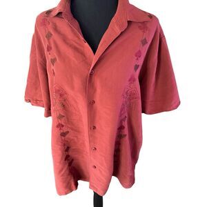 Centro Mens Shirt Large Red Orange Embroidered Cards Poker Hearts Diamonds Spade